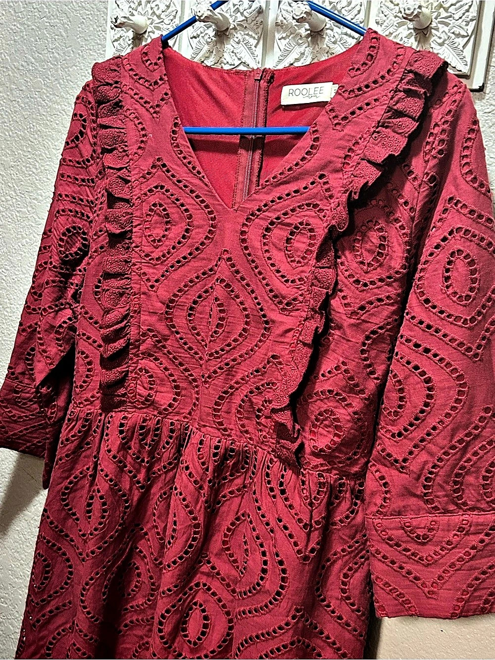 Roolee Roolee Mom Red Eyelet Ruffle Dress, Red, Medium - Picture 4 of 12